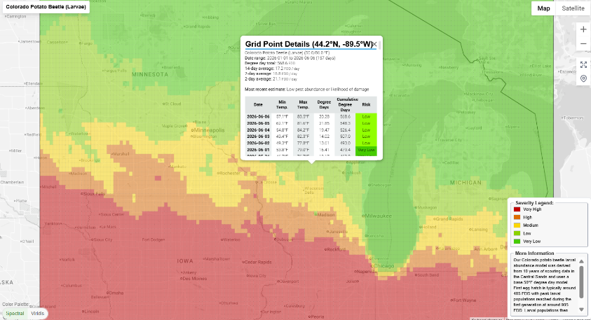 risk map for Colorado potato beetle larvae